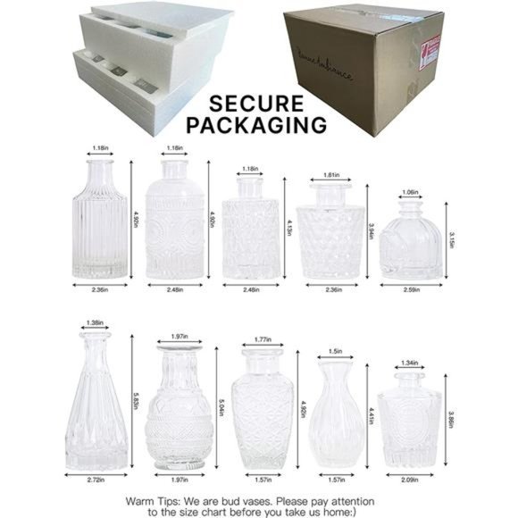 Bud Vase Set of 10 - Small Clear Vases in Bulk,Cute Glass Vases for Centerpieces - Picture 6 of 6